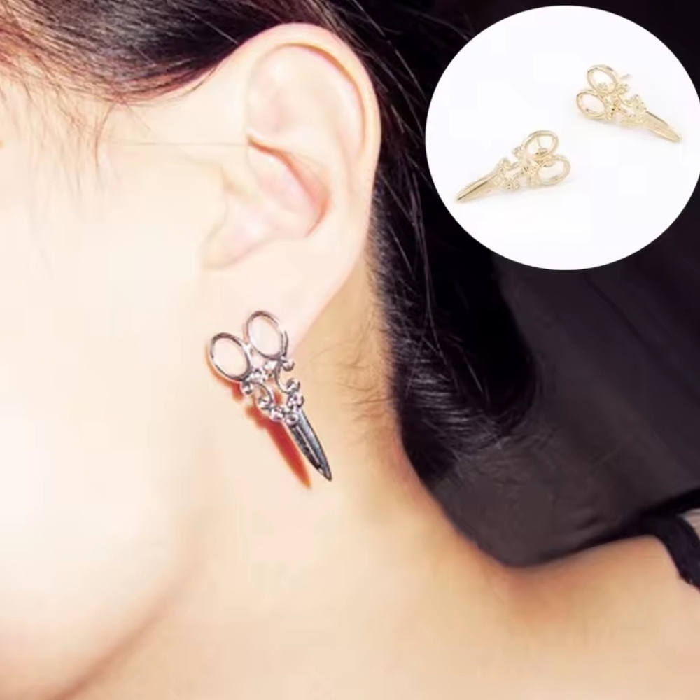Chic Silver Scissor Unique Shear Earrings
